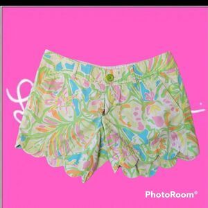 Lilly Pulitzer Buttercup Shorts 00 Tusk In Sun Pink Elephant Scalloped Hem